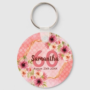 60th誕生日パーティーcoral金ゴールドダリア花 キーホルダー