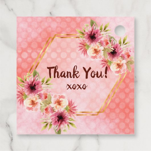 60th誕生日パーティーcoral金ゴールド花ありがとう フェイバータグ (裏面)