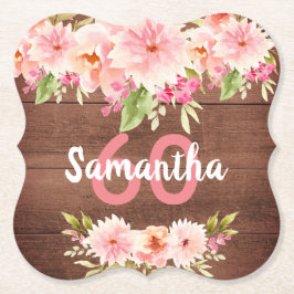 60th誕生日パーティーcoral dahlia flowers brown ペーパーコースター