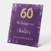 60th誕生日パープルグリッター歓迎 台座サイン (正面)