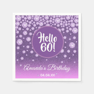 60th誕生日パープルグリッターhello 60 diamonds スタンダードカクテルナプキン