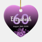 60th誕生日パープルブラックフローラ名 セラミックオーナメント (裏面)