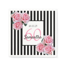 60th誕生日ピンクのバラの白黒ストライプ
