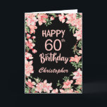 60th誕生日ピンク桃色水彩フローラブラック カード<br><div class="desc">第60誕生日ピンク桃水色フローラブラック誕生日カード。さらにカスタマイズするには、「クリック カスタマイズ   」ボタンをクリックし、デザインツールを使用してこのテンプレートを変更してください。</div>