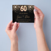 60th誕生日ブラックグリッター予算の日付を保存 チラシ (手)