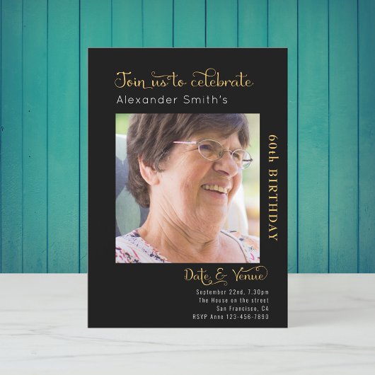 60th誕生日ブラック招待状 招待状