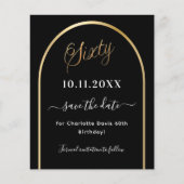 60th誕生日ブラック金ゴールドアーチ日付カードを保存 (正面)