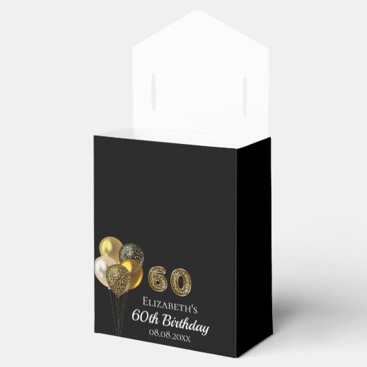 60th誕生日ブラック金ゴールドグリッターヒョウ感謝していヒョウ フェイバーボックス (オープン)