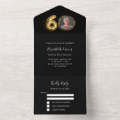 60th誕生日ブラック金ゴールド写真rsvp オールインワン招待状 (内側)