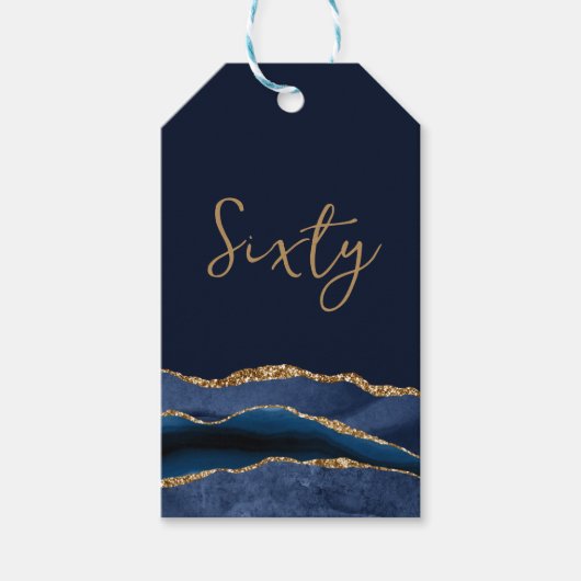 60th誕生日ブルー金ゴールドアゲートサンキュー ギフトタグ (正面)