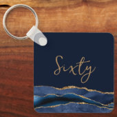 60th誕生日ブルー金ゴールドサンキューメタル キーホルダー (正面)