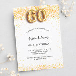 60th誕生日ホワイト金ゴールド紙吹雪贅沢 招待状<br><div class="desc">60歳エレガントの誕生日パーティー。シックな白い背景。金飾の紙吹雪で名前とパーティー・詳細のパーソナライズおよび追加名前は手書入力のスタイルスクリプトで指定する。バルーン付き60番スタイルフォント。</div>