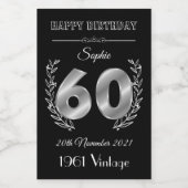 60th誕生日ミニワインボトルラベル（パーソナライズ） ワインラベル (シングルラベル)