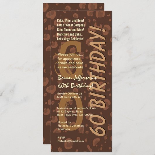 60th誕生日モダンチョコレート迷彩柄トール 招待状 (正面/裏面)