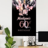 60th誕生日ラグジュアリーバラワインパーティーサイン ポスター (ホームオフィス)