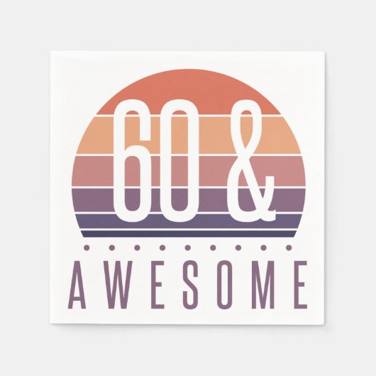 60th誕生日レトロサンセット スタンダードカクテルナプキン (正面)