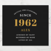 60th誕生日名1962ブラック金ゴールドシック スパークリングワインラベル (シングルラベル)