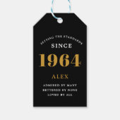60th誕生日名1964ブラック金ゴールドシック ギフトタグ (正面)