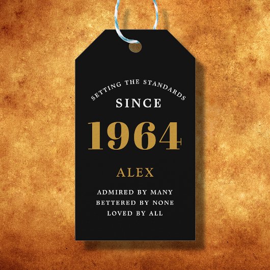 60th誕生日名1964ブラック金ゴールドシック ギフトタグ