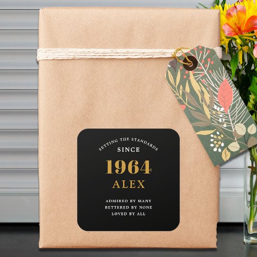 60th誕生日名1964ブラック金ゴールドシック スクエアシール