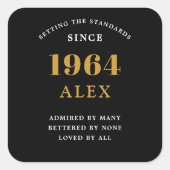 60th誕生日名1964ブラック金ゴールドシック スクエアシール (正面)
