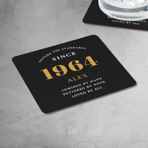 60th誕生日名1964ブラック金ゴールドシック スクエアペーパーコースター