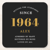 60th誕生日名1964ブラック金ゴールドシック スクエアペーパーコースター (正面)
