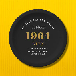 60th誕生日名1964ブラック金ゴールドシック ペーパープレート