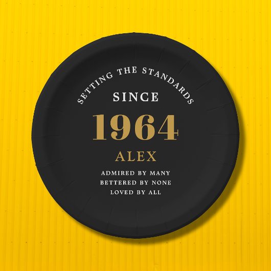 60th誕生日名1964ブラック金ゴールドシック ペーパープレート