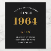 60th誕生日名1964ブラック金ゴールドシック ワインラベル (シングルラベル)