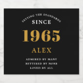 60th誕生日名1965ブラック金ゴールドシック スパークリングワインラベル (シングルラベル)