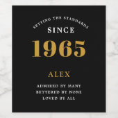 60th誕生日名1965ブラック金ゴールドシック ワインラベル (シングルラベル)