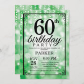 60th誕生日招待状グリーングリッター 招待状 (正面/裏面)