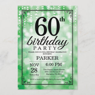 60th誕生日招待状グリーングリッター 招待状