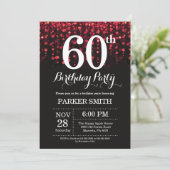60th誕生日招待状レッドグリッター 招待状 (スタンド正面)