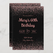 60th誕生日招待状-グリッター紙吹雪 | ピンク 招待状 (正面/裏面)