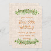 60th誕生日招待状 – リネングリーンリー | 六十 招待状 (正面/裏面)