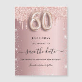 60th誕生日赤面グリッター日付磁石を保存 (正面)