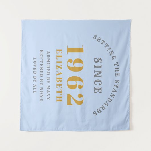 60th誕生日1962ブルーエレガントグレイ金ゴールドシック タペストリー (正面(横))