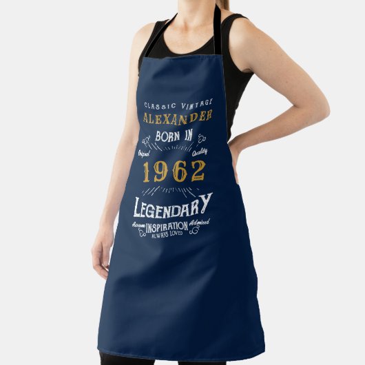60th誕生日1962名前を追加Blue金ゴールド伝説 エプロン (インサイチュ)
