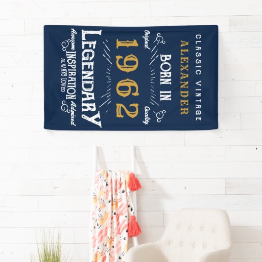 60th誕生日1962名前を追加Blue金ゴールド伝説 横断幕 (インサイチュ)