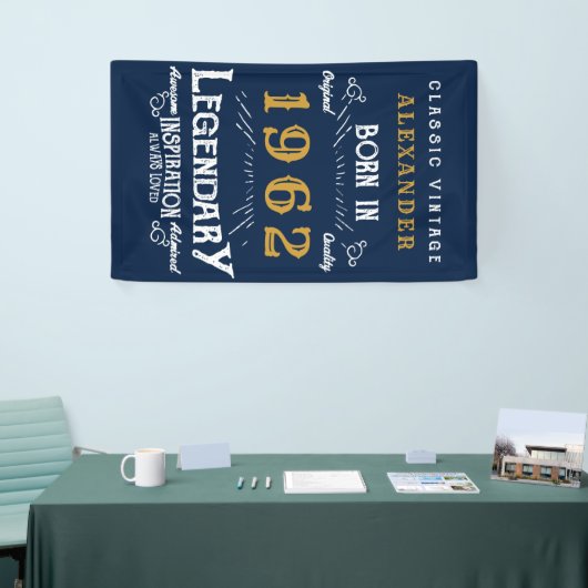 60th誕生日1962名前を追加Blue金ゴールド伝説 横断幕 (トレードショー)