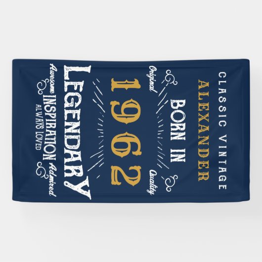 60th誕生日1962名前を追加Blue金ゴールド伝説 横断幕 (横)