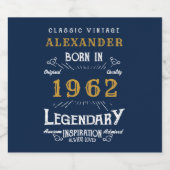 60th誕生日1962名前ヴィンテージ青金ゴールドの追加 ビールラベル (シングルラベル)