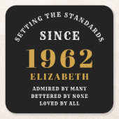 60th誕生日1962黒エレガント金ゴールドシック スクエアペーパーコースター (正面)