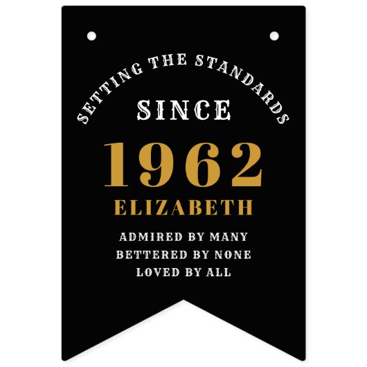 60th誕生日1962黒金ゴールド名シック バンティングフラッグ (第1の旗)