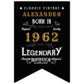 60th誕生日1962黒金ゴールド追加ネームレトロ バンティングフラッグ (第1の旗)