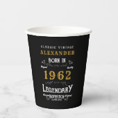 60th誕生日1962黒金ゴールド追加ネームレトロ 紙コップ (正面)