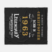 60th誕生日1963名前の追加レジェンダリーブラック金ゴールド フリースブランケット (正面(横))