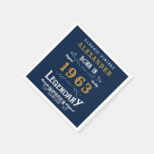 60th誕生日1963名前の追加Regendal Blue金ゴールド スタンダードカクテルナプキン (角)